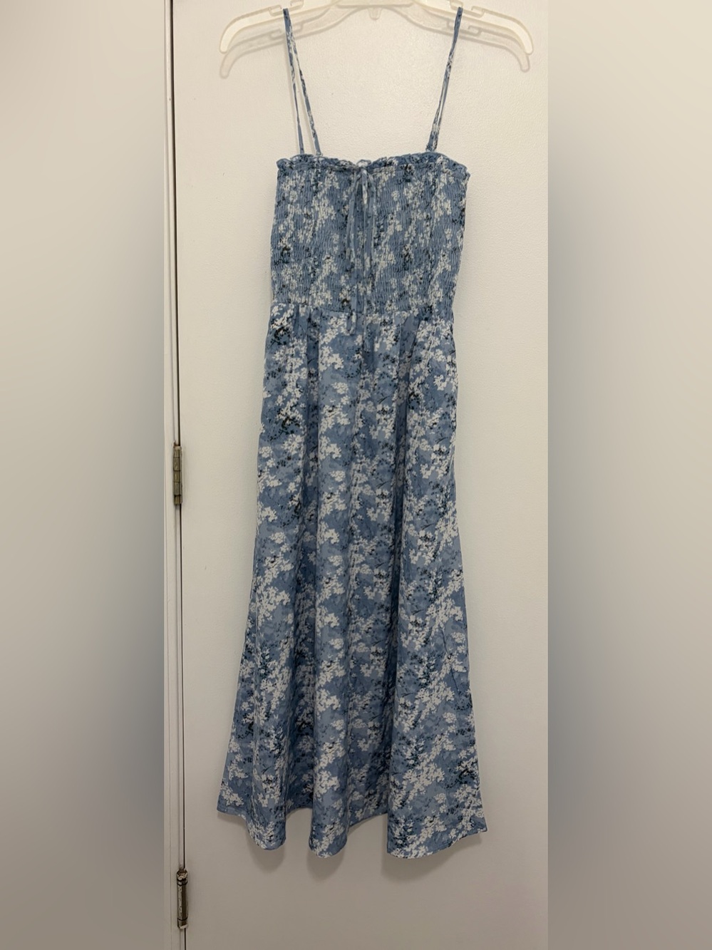 Camellia Smocked Strapless Blue Floral Maxi Dress